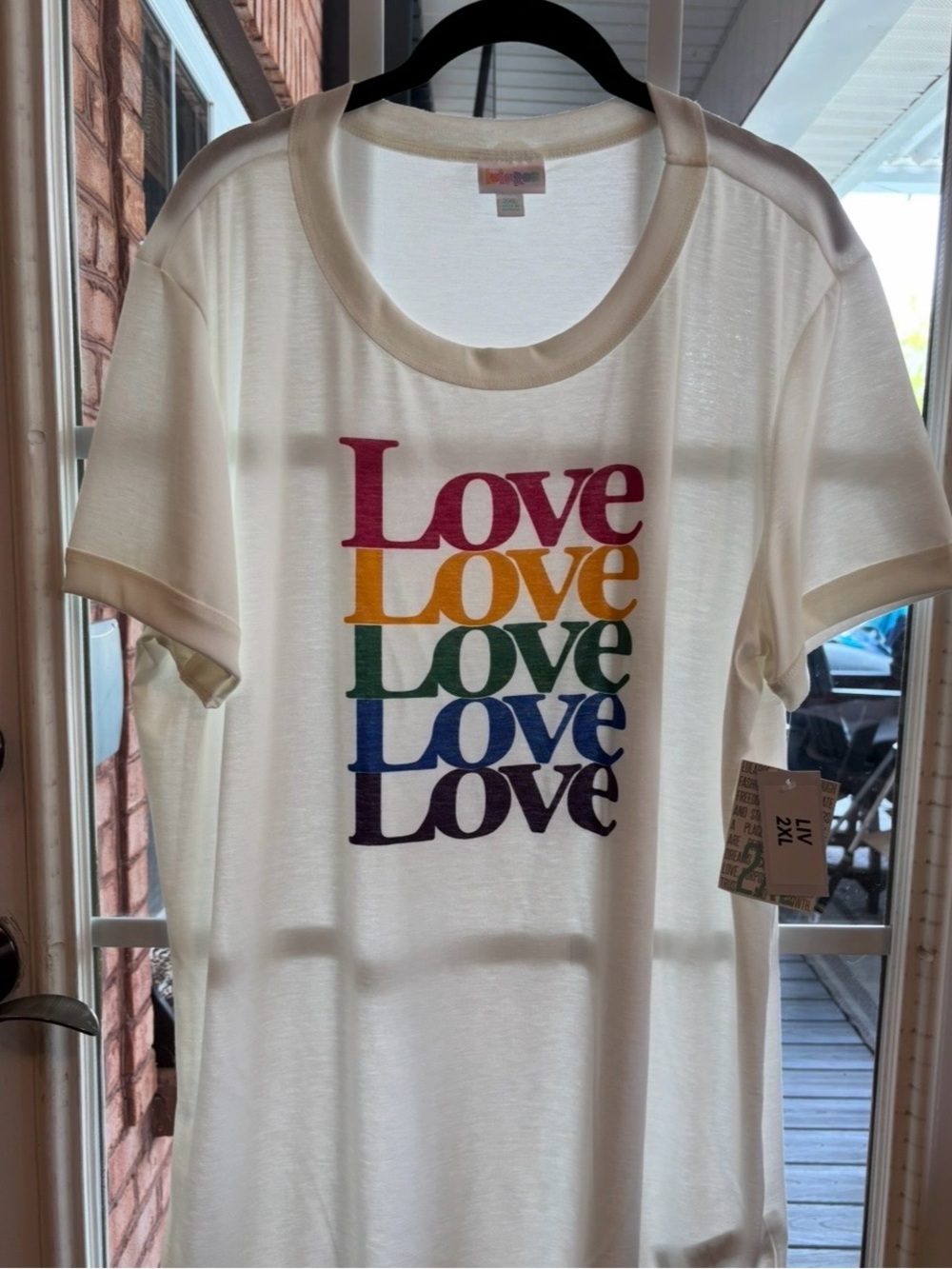 Lularoe NWT 2XL LOVE LOVE LOVE LOVE LOVE Liv Red Yellow Green Blue Short Sleeve